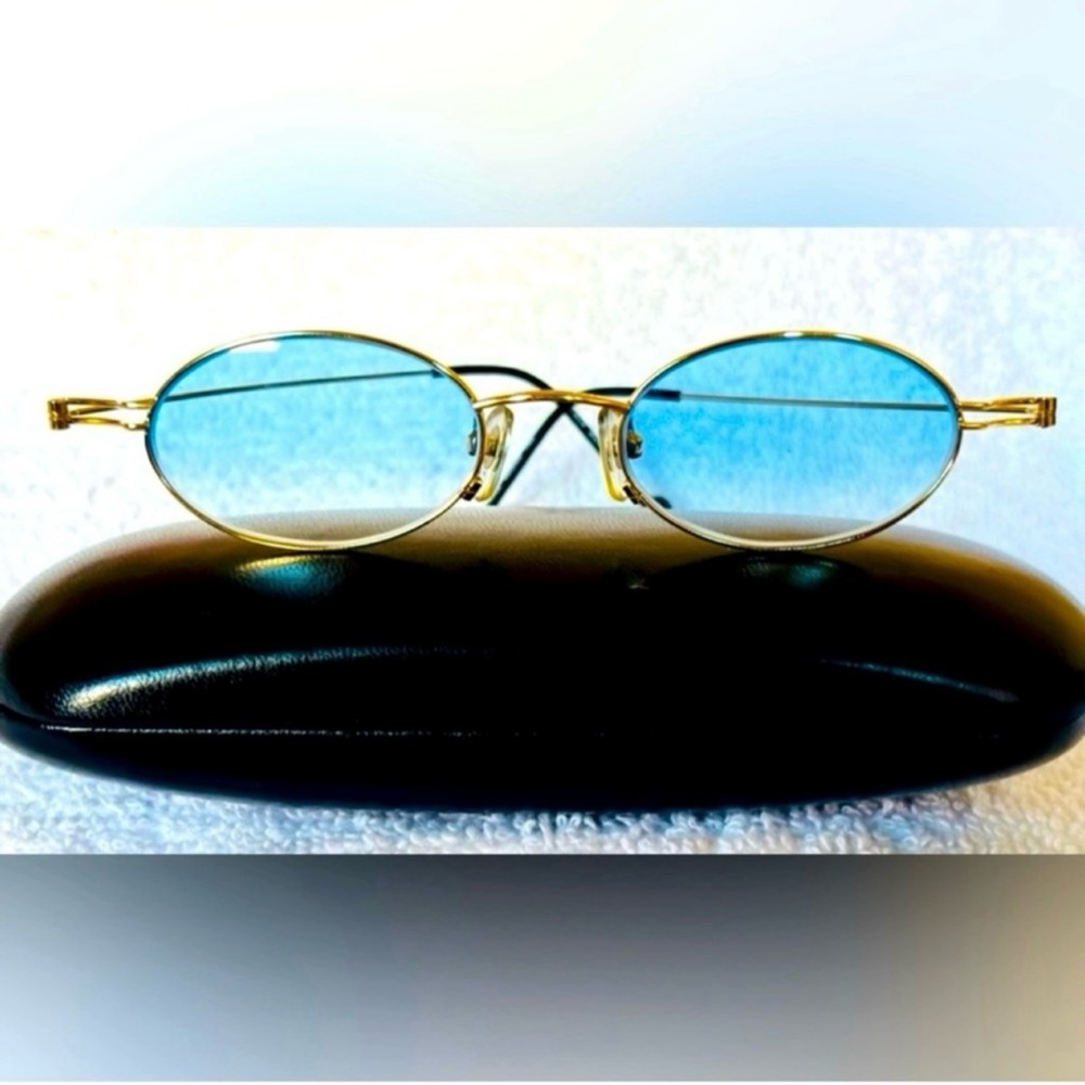 VERY RARE Authentic Gucci Coogi Brand Name Gold Metal Frame Blue Tint Sunglasses - Picture 4 of 14